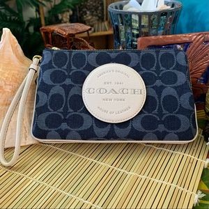 Coach Sig Denim Dempsey Double Zip Wristlet